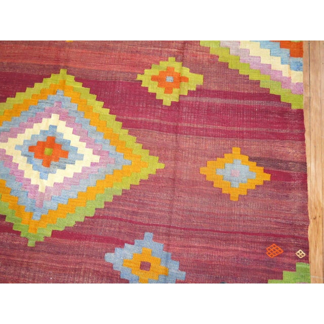 Vintage Turkish Kilim Flat-Weave Carpet - 9' x 10'11" For Sale - Image 4 of 5