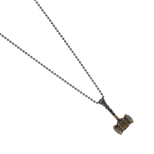 Silver Viking Thor Hammer Sterling Silver & Gold Pendant Necklace For Sale - Image 8 of 9