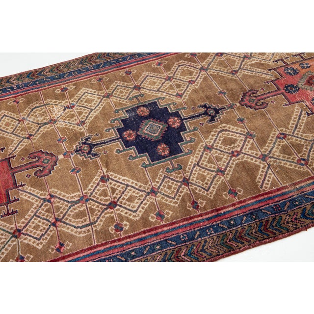 Brown Brown Vintage Hamadan Hand-Knotted Wool Rug With Geometric Pattern For Sale - Image 8 of 8