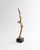 A polished bronze sculpture depicting an abstracted female figure in a graceful, arched pose, arms raised and merging into...