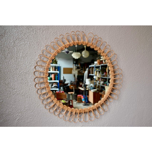 Beige Large Vintage Wicker Sun Mirror For Sale - Image 8 of 8
