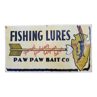 Enamel Native American Fishing Sign For Sale
