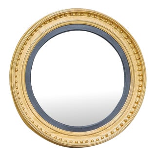 Large 19th Century English Giltwood Convex Mirror With Ebonized Inner Trim For Sale
