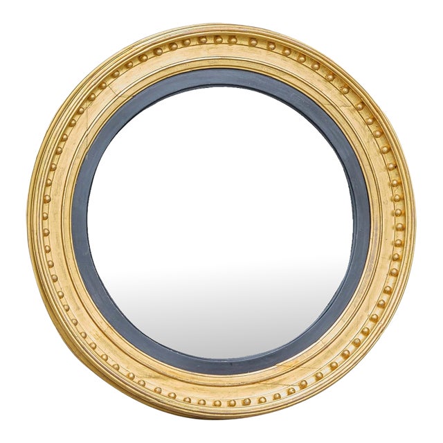 Large 19th Century English Giltwood Convex Mirror With Ebonized Inner Trim For Sale