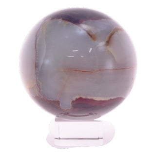 Carved Natural Agate 3” Sphere. (A W/ Lines) For Sale