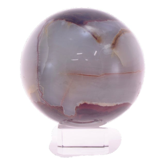 Carved Natural Agate 3” Sphere. (A W/ Lines) For Sale