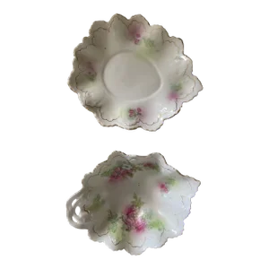 Late 19th Century Antique MZ Austria Moritz Zdekauer Porcelain Leaf-Shaped Bowl & Dish Set- 2 Pieces