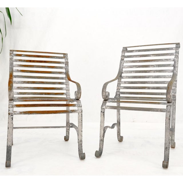 Mid-Century Modern Heavy Antique Wrought Iron Outdoor Chairs His & Hers For Sale - Image 3 of 18