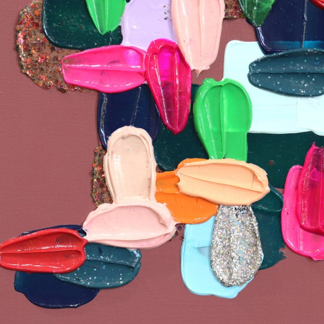 Warm Greens - Impasto Inspired Colorful Thick Paint and Glitter Abstract Original Artwork by Shiri Phillips For Sale - Image 4 of 10