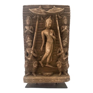 Stone Relief Sculpture of Buddha With Attendants For Sale