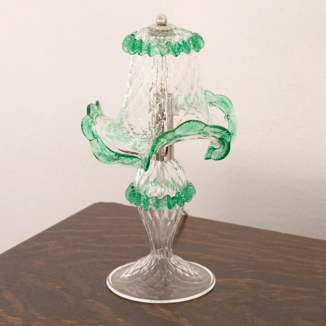 2000 - 2009 Italian Table Lamps in Clear and Green Murano Glass, 2000s, Set of 2 For Sale - Image 5 of 12