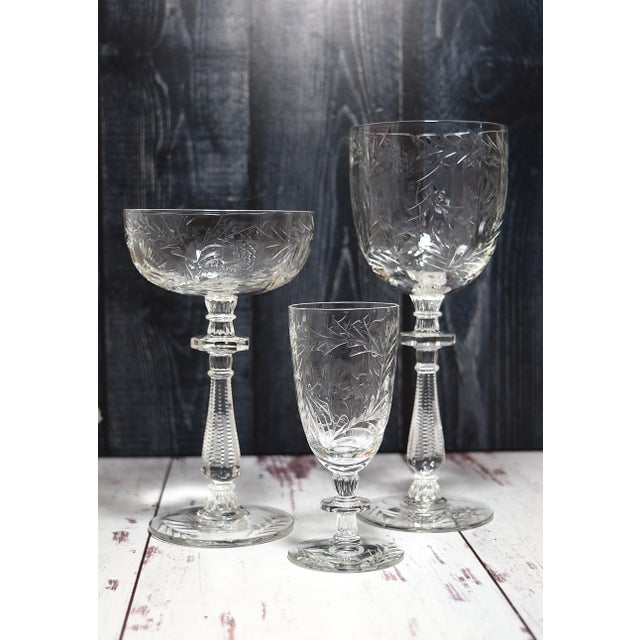 Vintage Rock Sharpe Paisley Pattern Etched Glass Champagne Tall Sherbets Goblets Stems - Set of 10 For Sale - Image 17 of 17