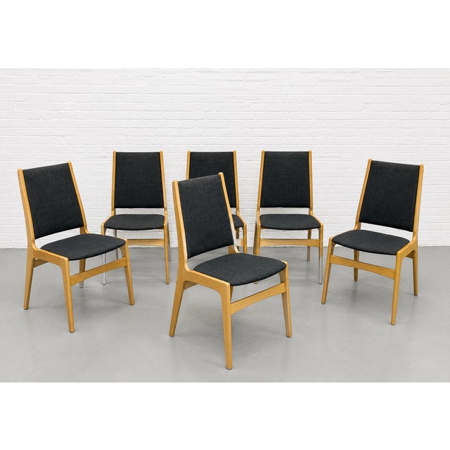 Wood Danish Mid Century Modern Dining Chairs, Set of 6, Beech Wood Frames With Charcoal Upholstery, Scandinavian Modern Dining Chairs, C. 1960s For Sale - Image 7 of 11