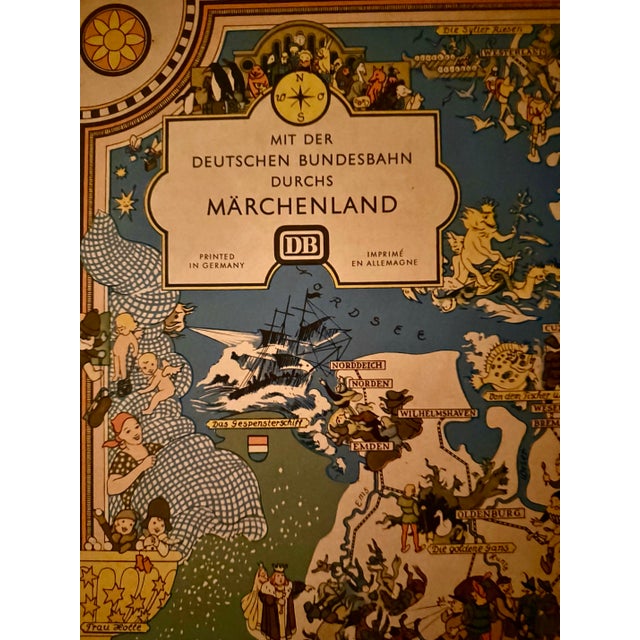 Khaki 1950s Vintage Deutschen Bundesbahn Marcheland (Fairytale Land) Map of German Fairy Tale Locations For Sale - Image 8 of 8