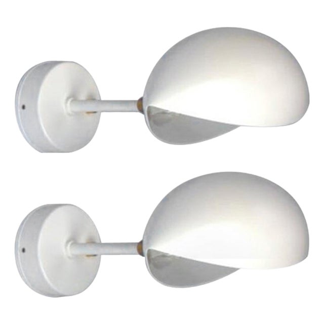 Mid-Century Modern White Eye Sconce Wall Lamps by Serge Mouille, Set of 2 For Sale