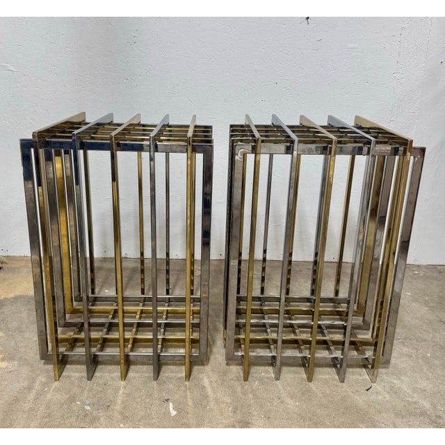Contemporary Pierre Cardin Mixed Metal Geometric Grid Pedestal Bases - A Pair For Sale - Image 3 of 8