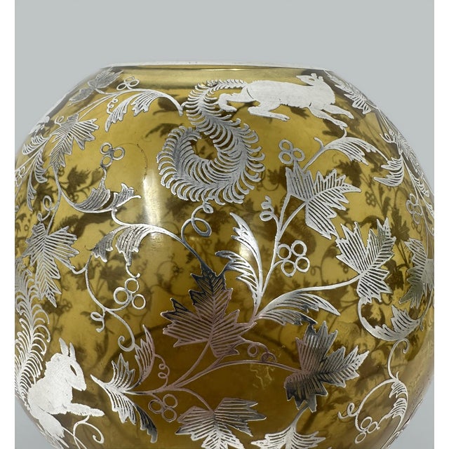 Late 19th Century Antique Vintage Sterling Silver Overlaid Amber Glass Bowl Vase Centerpiece 1900 For Sale - Image 5 of 8