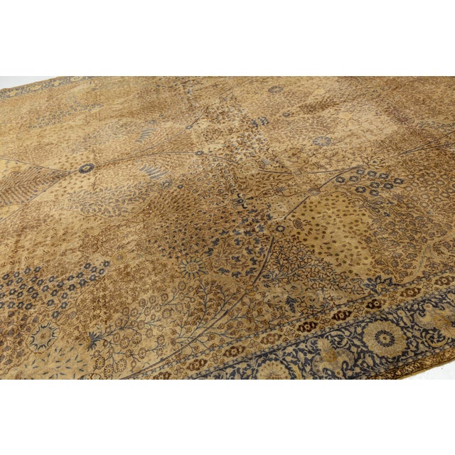 1920's Antique Tabriz Style Rug Golden Ochre & Indigo Tree of Life Design For Sale - Image 11 of 12