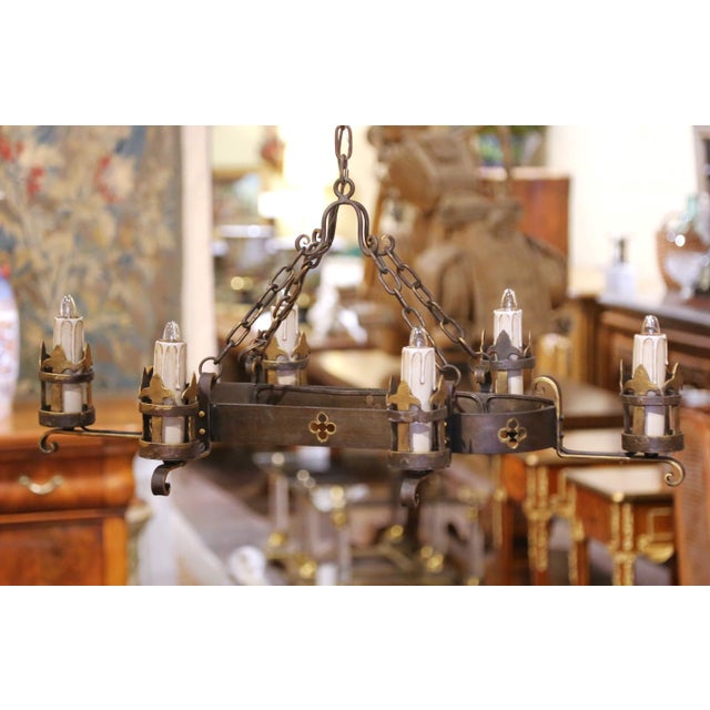 Mid-Century French Gothic Revival Six-Light Iron Chandelier For Sale In Dallas - Image 6 of 8