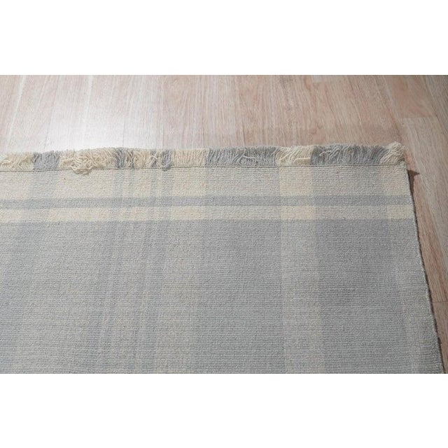 6x9 Ivory Hand-Knotted Wool Subtle Plaid Weave Geometric Modern Carpet Rug For Sale In New York - Image 6 of 9