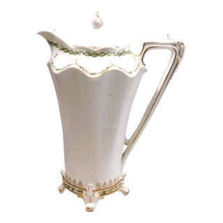 Late 18th Century White Reinhold Schlegelmilch Rs Prussia Chocolate Pot With Green and Gold Trim For Sale