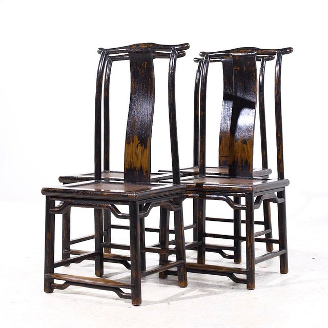 Contemporary Contemporary Asian Yokeback Elm Occasional Dining Chairs - Set of 4 For Sale - Image 3 of 10