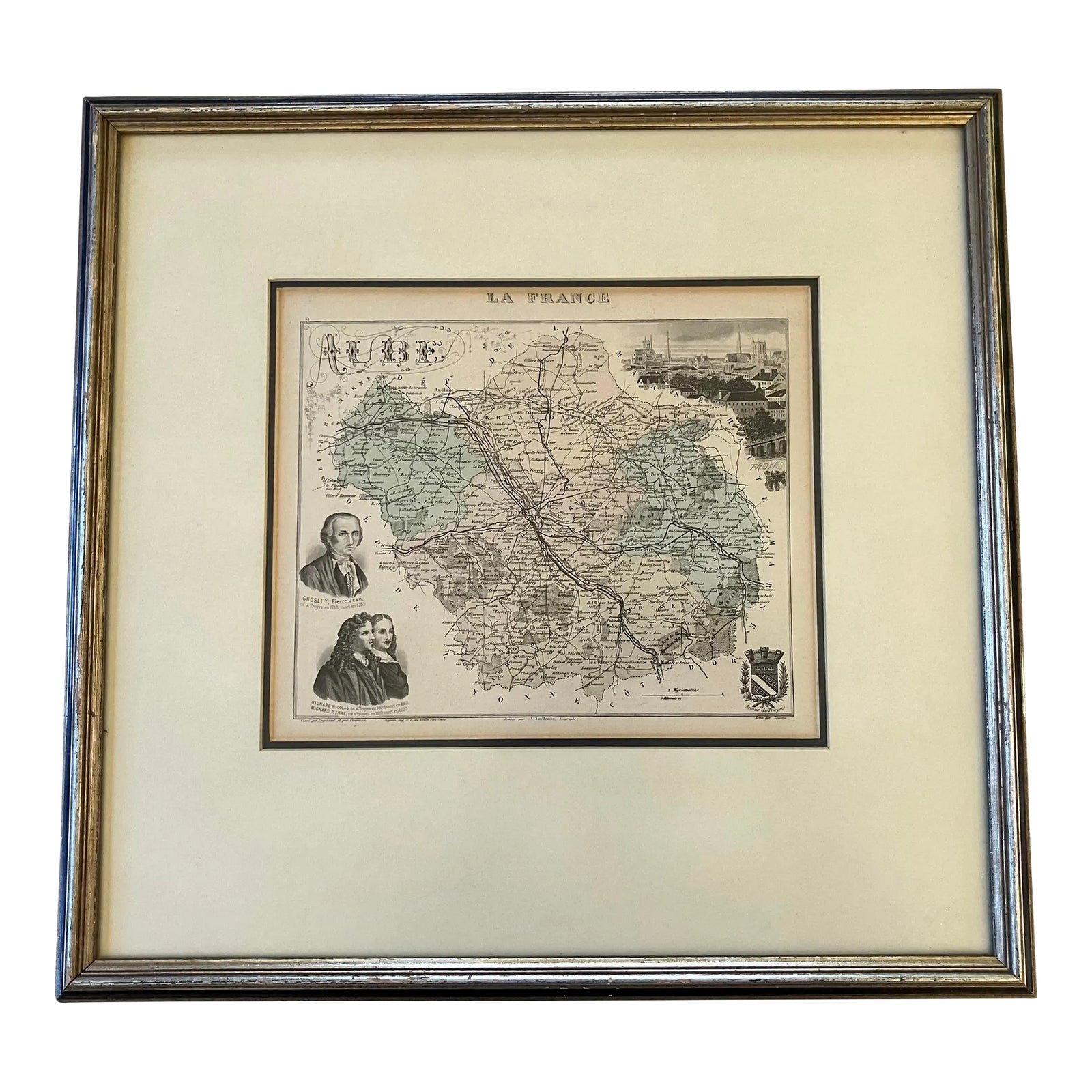 1900s Hand Colored Map of La France Region in France. Framed