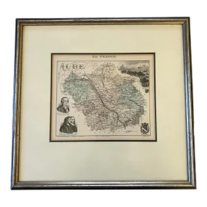 1900s Hand Colored Map of La France Region in France. Framed