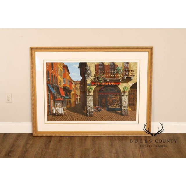 Quality Custom Framed Original Serigraph of an Italian Cobblestone Street by Viktor Shvaiko (Russian, B. 1965), Signed and...