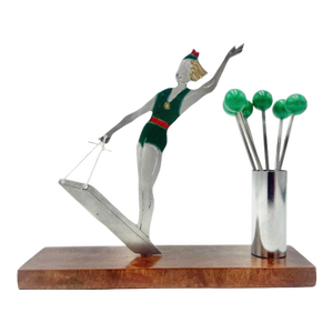 Vintage Sudre Female Waterskier Cocktail Garnish Set Paris Art Deco C1930s