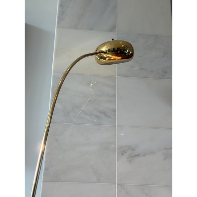 1960s Vintage Italian Brass Arc Floor Lamp With Genuine White Marble Base | Mid-Century Modern For Sale - Image 5 of 9