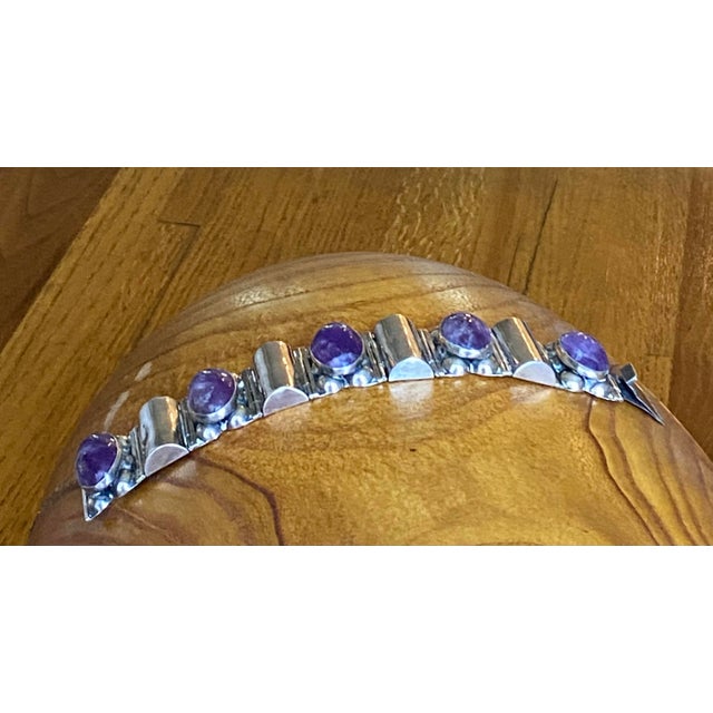 Metal Amethyst + Sterling Silver Link Bracelet For Sale - Image 7 of 12