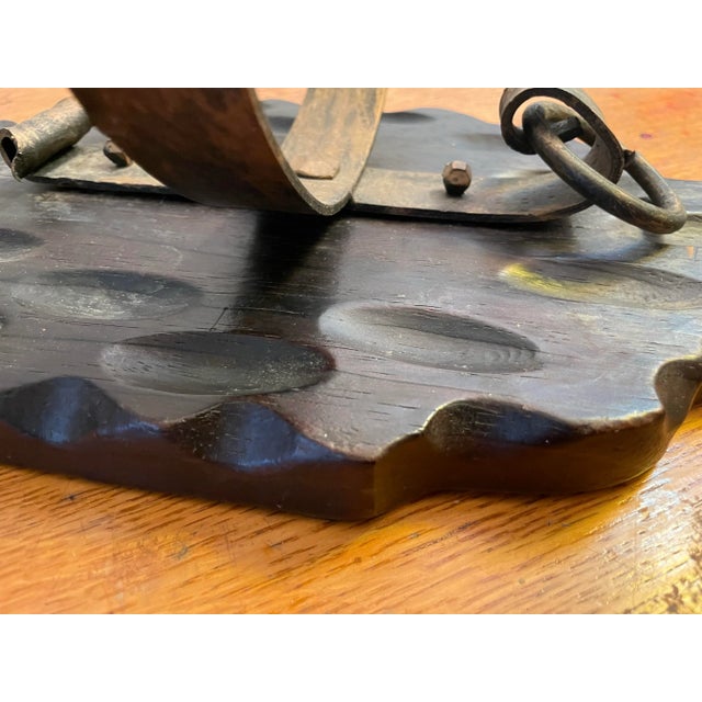 Vintage Wrought Iron and Carved Wood Wall Sconce For Sale In South Bend - Image 6 of 7