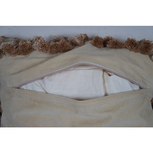 Late 20th Century Late 20th Century Embroidered Pink & Blue Floral Down Filled Throw Pillow With Tassels For Sale - Image 5 of 10