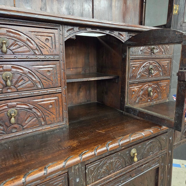 Mid 18th Century Unique Oak Jacobean Revival Carved Display Cabinet For Sale - Image 18 of 18