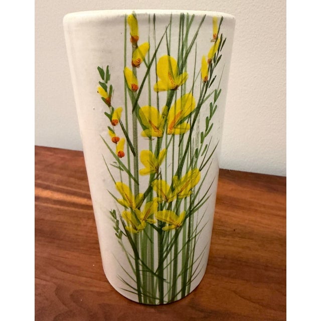 Mid-Century Bitossi for Rosenthal Netter Italian ceramic vase featuring a hand-painted yellow floral design.