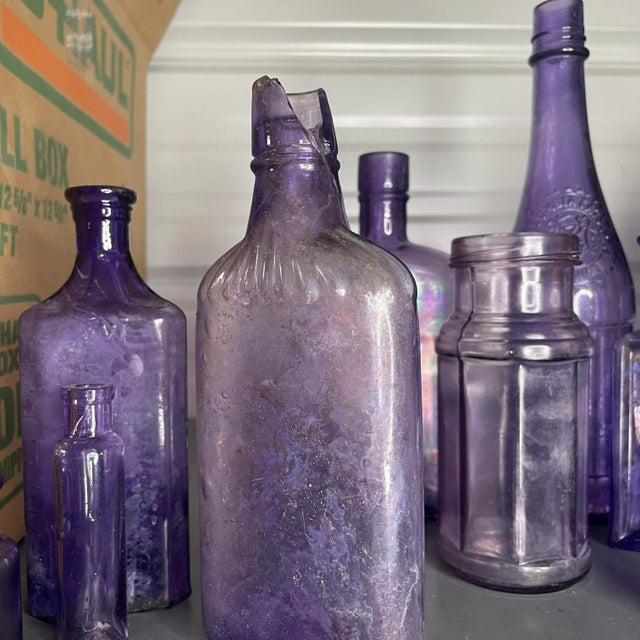 Glass Large Collection of Antique Purple Glass Bottles- Set of 16 For Sale - Image 7 of 11