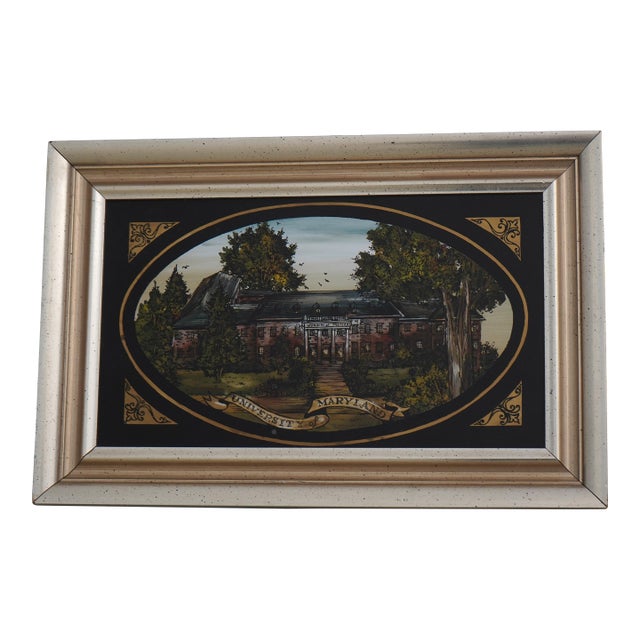 1980s University of Maryland Eglomise Framed Panel For Sale