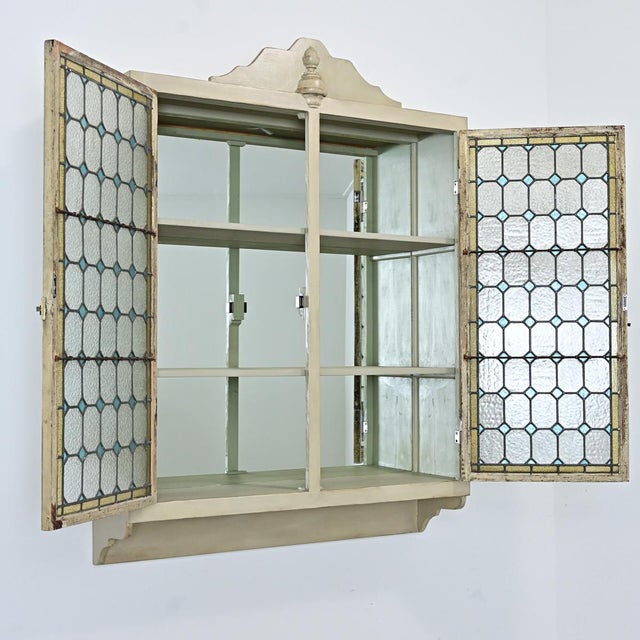 French Wall Cabinet Made With 19th Century Stained Glass Doors For Sale - Image 11 of 12