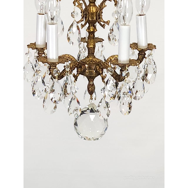 Antique 5 Arm 5 Light Tiny Dancer Brass Cut Lead Glass Crystal Chandelier For Sale In South Bend - Image 6 of 12