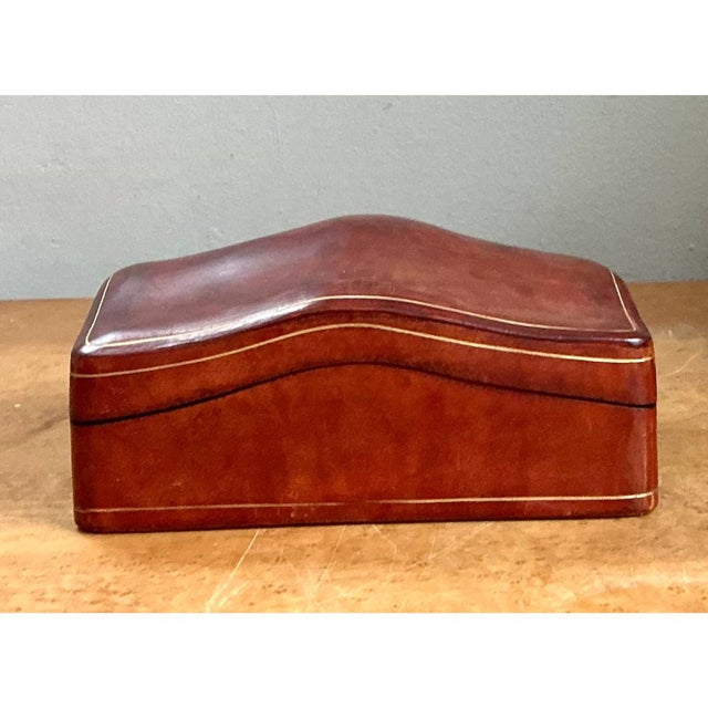 Vintage Italian Leather Wave-Top Decorative Box For Sale - Image 12 of 12