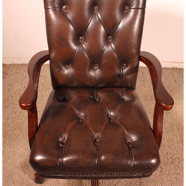 1950s Executive Desk Chair in Wood and Upholstered Leather, 1950s For Sale - Image 5 of 10