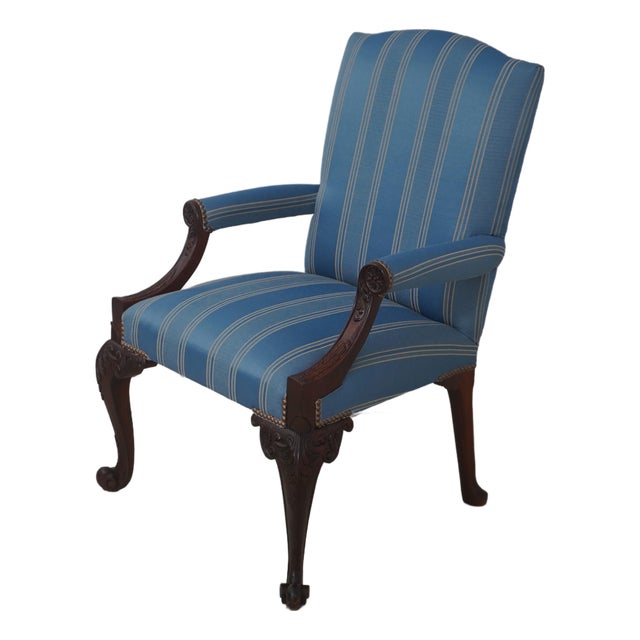 Baker Georgian Style Carved Mahogany Library Chair For Sale