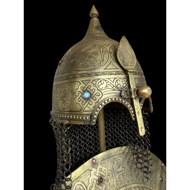 Turkish Brass Calligraphy Helmet Shield Set For Sale - Image 14 of 18