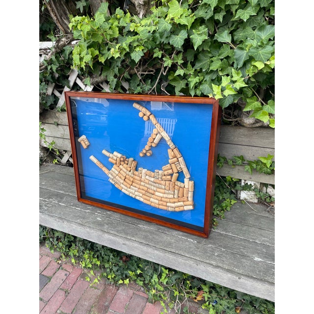 Large Nantucket Island Wine Cork Map Assemblage Shadow Box For Sale - Image 4 of 8
