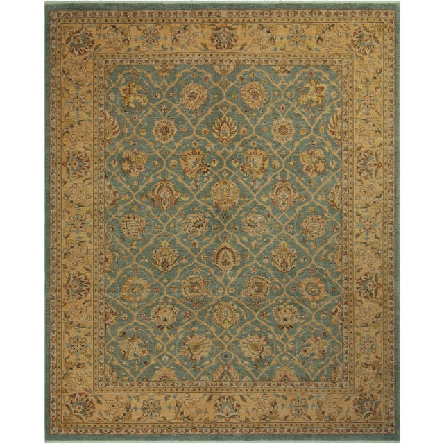 1990s Boho Chic Kafkaz Lt. Blue/Green Hand-Knotted Rug - 8'1 X 9'11 For Sale