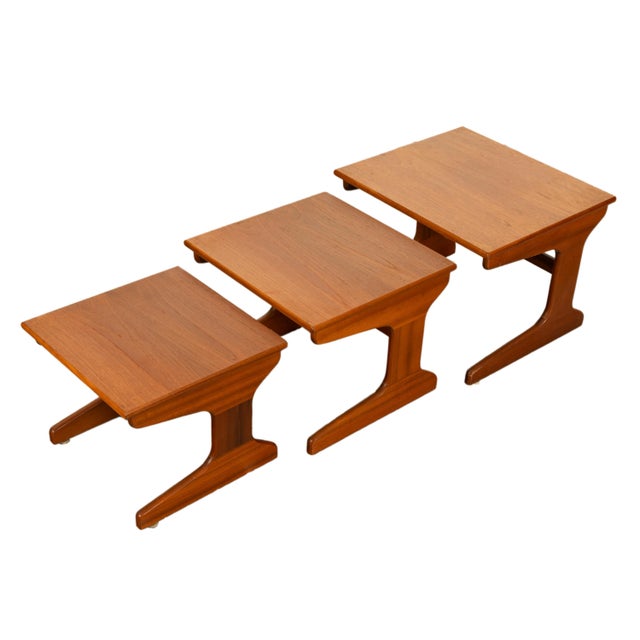 Wood Set of Three Danish Mid Century Modern Teak Nesting Side Coffee Tables 1960s For Sale - Image 7 of 16