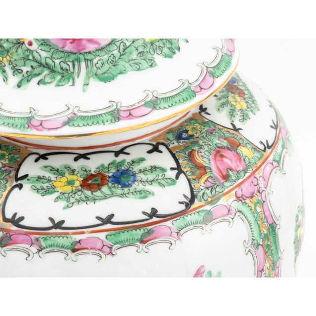 Asian Pair of Vintage Asian Floral Painted Porcelain Covered Urns For Sale - Image 3 of 11