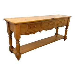 Vintage Rustic Solid Pine Console Table With 3 Drawers and Lower Shelf For Sale