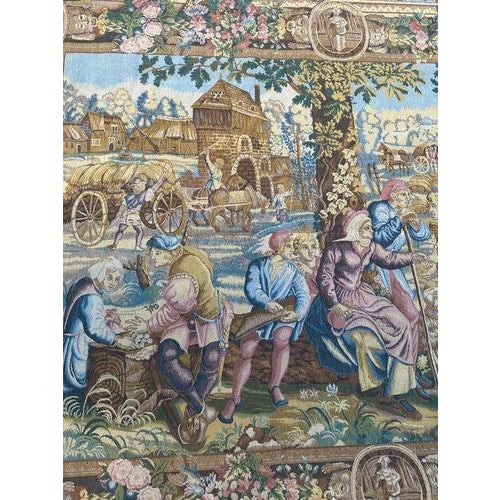 Vintage French Jacquard Harvester Payroll Tapestry in the style of Aubusson, 1970s For Sale - Image 4 of 18